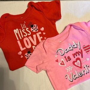 Girls Red & Pink Valentine Set of 2 One-piece Bodysuits Size 12 Months